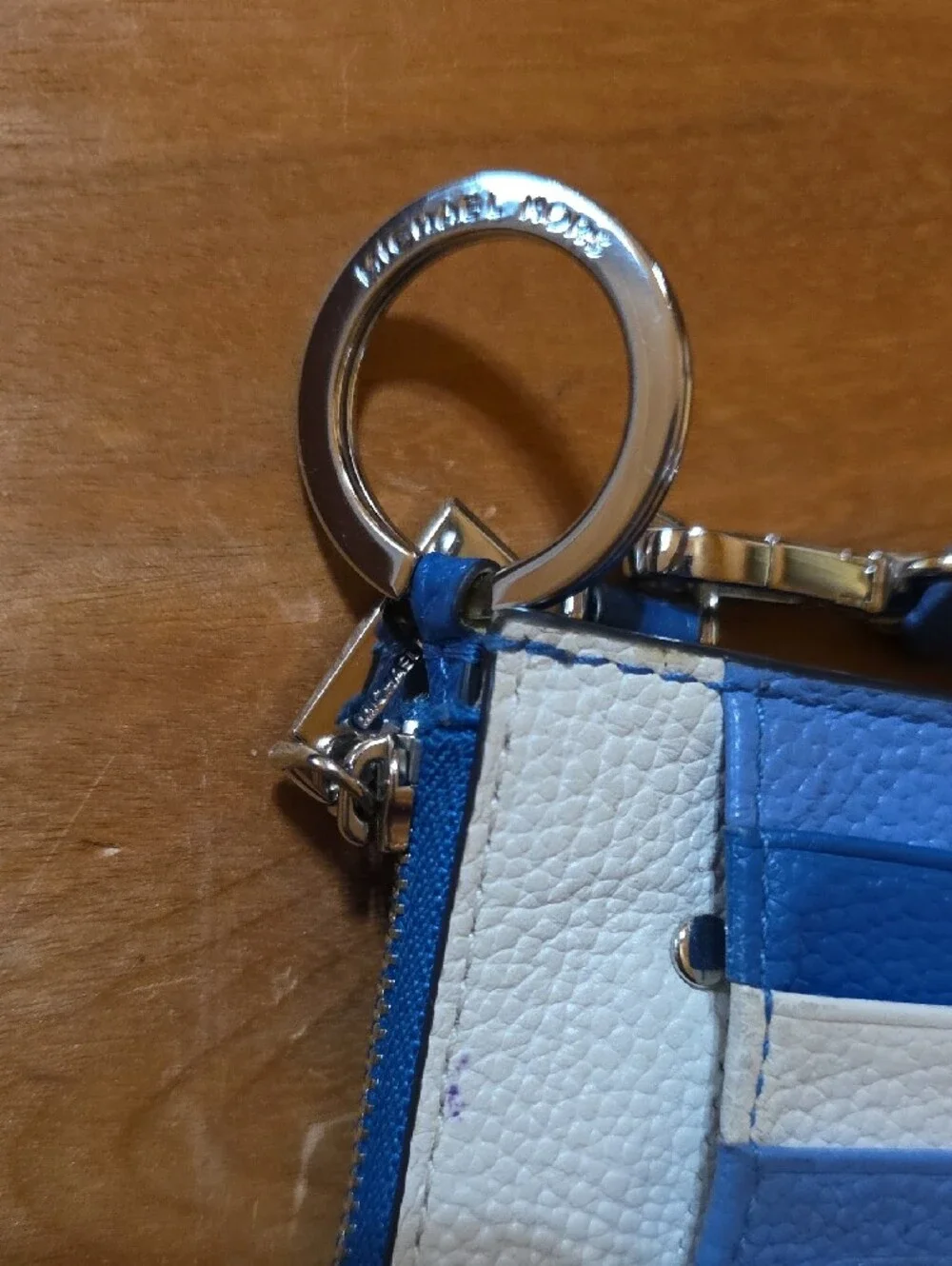 Michael Kors Blue Leather Mini Card Case Wristlet Keychain | Gently Used